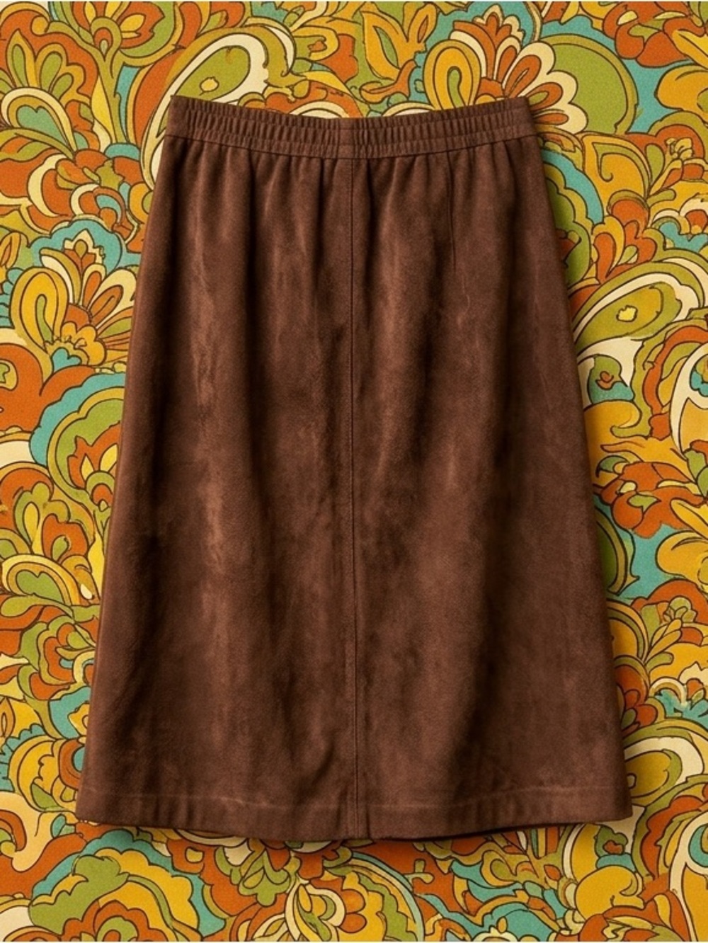 Vintage 1970s Faux Suede A-Line Midi Skirt